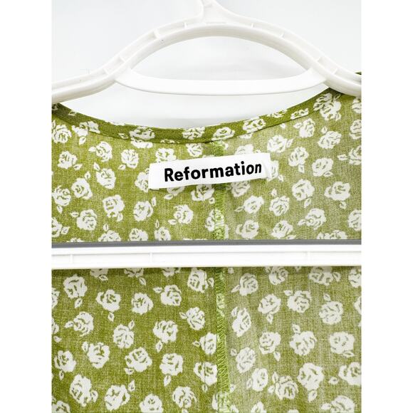 Reformation Zena Jessie Green Floral Print Short Sleeve Wrap Dress Size L - Picture 5 of 6